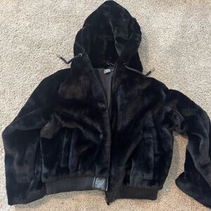 Zara Black Faux Fur Bomber Jacket